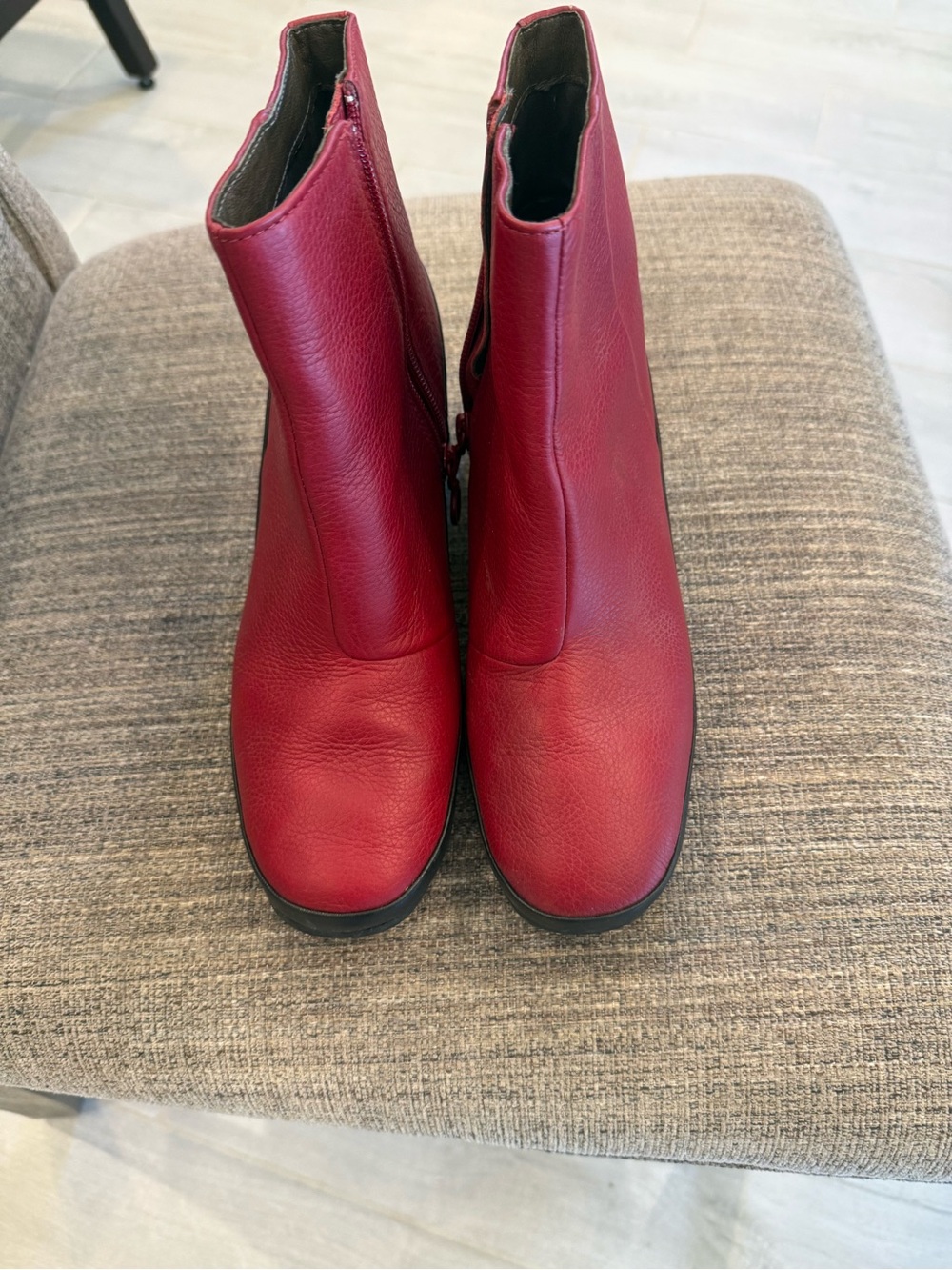 Camper Red Leather Ankle Booties with Side Zip